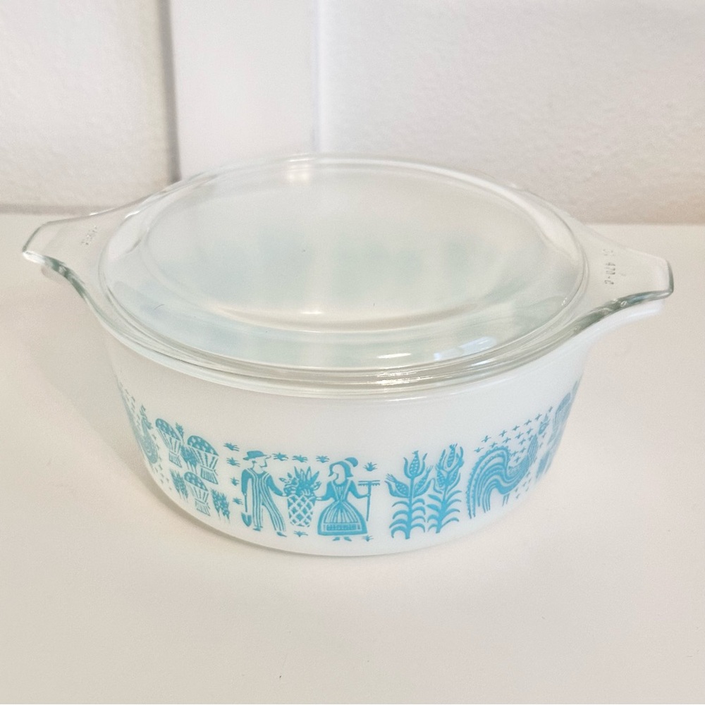Pyrex Amish Butterprint 472 Casserole Dish Vintage White Blue 1.5 Pint Lid READ - Picture 12 of 14
